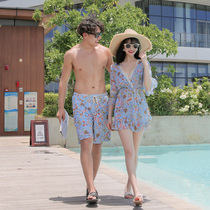 Couple swimwear wedding resort beach seaside thin belly flat corner steel braces floral Hipster with sleeves swimsuit women