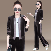 KKQ gold velvet fit suit female spring 2021 new foreign gas standing three sets of leisure sportswear