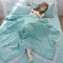 Bai Jialovers Summer Princess Wind Ice air conditioning by summer cold quilted by four sets of teenage girl hearts single double heather and thin quilt