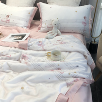 (QBB) High-end summer ice wire air conditioning is a four-piece set of silky nude sleep 80 double-sided Tencel summer cool thin quilt