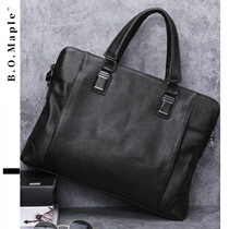 BOMaple Brief Buffalo Leather Mens Handbag Handbag Business Casual Genuine Leather Soft Leather Mens Single Shoulder Diagonal Satchel Briefcase