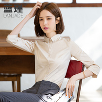 Shirt 2021 spring womens seven-point sleeve womens shirt apricot color square collar top Korean waist professional tooling dress