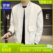 Romon Casual Jacket Jacket Mens Spring Autumn 2022 New Korean Version Trend Handsome 100 hitch a youth baseball collar short