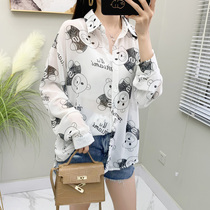 Sunscreen shirt coat women design sense cartoon harbor style 2021 new summer Korean loose chiffon top ins