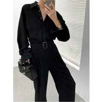 欧美气质女神范连衣裤春秋2021年新款时尚套装飒黑色工装连体裤女