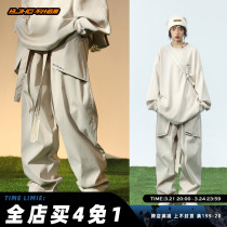 BJHG homemade spring streamer patch pocket wide leg pants mens fashion brand Japanese street versatile loose straight leg trousers