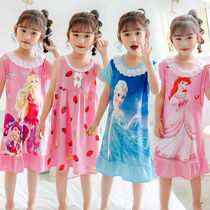 Summer childrens nightdress little girl short sleeve thin cute princess baby girl sling pajamas cartoon home wear
