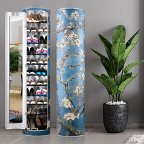 Fan creative 360 degree rotating shoe cabinet Shoe rack European American round cylindrical multi-functional household storage large capacity