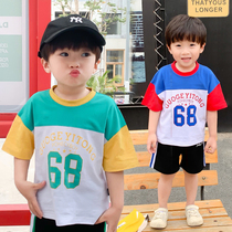 Child Clothing Children Pure Cotton Short Sleeve 2021 Summer New Korean Version Boy Baby Parquet Color Round Collar Short Sleeve T-shirt Half Sleeve T