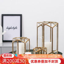ins copper-plated geometric glass cover portable Candlestick ornament Nordic living room courtyard decorations wedding soft decoration