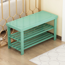 Net red small solid wood Nanzhu one-in-one door multi-layer door can sit on a simple shoe stool household shoe rack creative