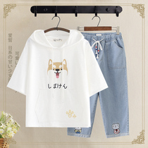 Japanese college style casual suit summer new Korean version loose suit girl junior high school student sweet two-piece suit