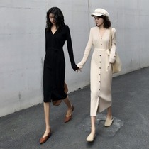 Fenchy spring new waist with coat long sweater skirt over knee with base knitted dress for women