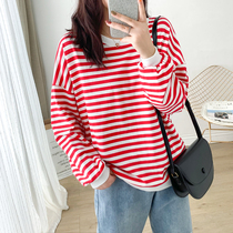 Large size womens autumn long sleeve T-shirt womens 200kg fat sister loose slim fat plus size coat base shirt