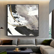 Hand-painted oil painting Living Room square black and white waves porch corridor background wall decorative painting modern restaurant study hanging painting