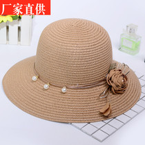 Holiday beach hat sunbeds hat small along the brim hat female summer Foldable sun hat pearl flowers Leisure out of the way