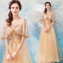 Angel wedding dress Queen golden bride long sleeve toast dress banquet annual party wedding evening dress wholesale 2621Q