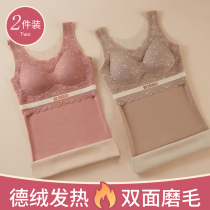 Winter warm vest ladies underwear tight plus velvet padded warm base shirt lace velvet top with chest pad