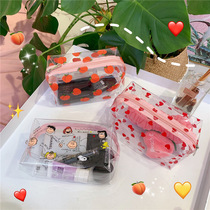 Japan-ROK Transparent Waterproof Makeup Bag Female Portable Ins Wind Cartoon Large Capacity Teenage Girl Minimalist Containing Bag Wash Bag