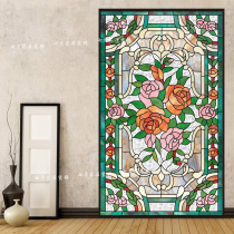 Eurostyle Colour retro Church Painted Art Static Frosted Glass Cling glass Cling Closet Door Window Window Flower Stickers