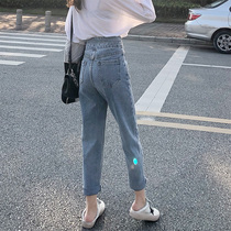 Jeans womens 2019 spring and summer new high waist loose thin straight pants Korean version of the trend wild nine-point dad pants