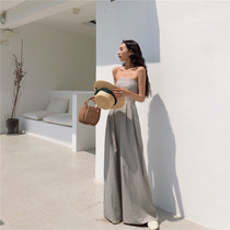 LGGSTYLE HIGH waist jumpsuit BANDEAU waist thin wide leg pants Casual suit jumpsuit 2021 autumn tide women