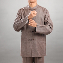 men's spring tang suit middle aged men's long sleeve coat with buckle stand collar Chinese style linen tang suit