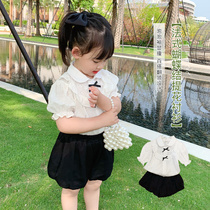 Girl jacquard shirt 2022 Summer new facile temperament light and breathable Boys baby girl doll collar blouse