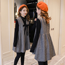 Pregnant women autumn top vest skirt two-piece set 2021 new autumn skirt fashion long woolen dress