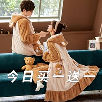 Lovers Sleeping Clothes Autumn Winter Coral Fleece Men And Women Thicken Long Sleeves Senior Sensation Home Suit Cartoon Sleeping Robe Bathrobe