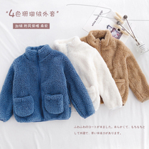 Childrens clothing boys fluffy coat boys velvet thickened autumn and winter clothes 2021 new fashion childrens baby spring and autumn top