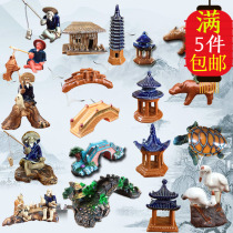 Ceramic Ornament Bridge Pagoda Micro Landscape Fishing Weng Fake Mountain Stone Head Flowing Water Fountain Absorbent Stone Bonsai Small Pendulum Fitting