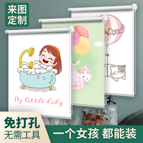 Fu Tiffin kitchen curtains roll-up hand lift non-perforated installation waterproof sunscreen sunshade F35