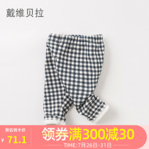 (Velvet)David Bella girls baby slacks autumn and winter new thickened warm plaid casual pants