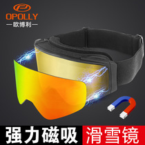 New patent magnet cylindrical ski mirror double anti-fog ski glasses magnetic change sheet snow goggles