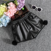 Girls leather shorts wear autumn and winter 2021 new foreign style Puppi thick child black plus velvet boots pants tide