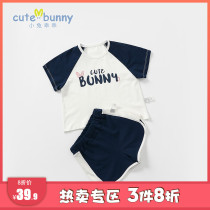 cutebunny baby summer new female childrens Western style suit infant short-sleeved t-shirt shorts two-piece set