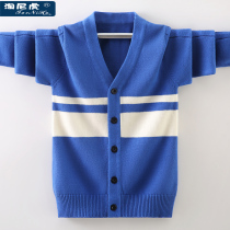 Boy Cardigan Jacket Knitted Sweater Cotton Spring and Autumn Childrens Clothing Medium Childrens Sweater Korean version of foreign childrens Boys thread