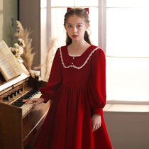 Girls Red Dress 2022 New Spring and Summer Dress Yellow Sleeve Dress Young Girl Birthday Dress