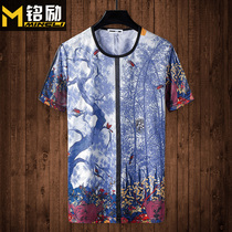 Mingli Forest Tree Bamboo Splice Printing Half Sleeve Summer Trend Plant Flower Pattern T-shirt Mens Short Sleeve Tide
