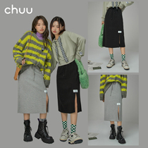 CHUU high waist open fork a word half body dress Women 2022 Spring new small sub black bag hip mid-length dress