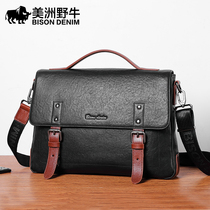 American bison new mens portable briefcase head layer cowhide shoulder crossbody computer bag business casual leather leather