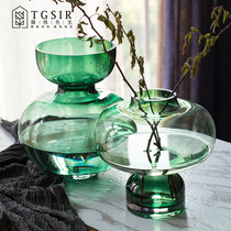 Modern simple green transparent glass vase ornaments Nordic living room table water-raising flower arrangement Flower Ornament