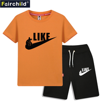 2021 new boys short-sleeved suit sports T-shirt childrens summer handsome middle and large childrens foreign summer fashion trendy boys