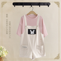 Girls overalls summer dress 2021 new Japanese casual short-sleeved loose five-point pants college style student suit female