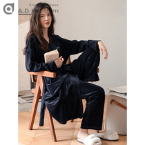 Coral velvet pajamas womens autumn and winter long sleeves sexy nightgown set womens winter Korean version warm island velvet housewear