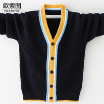 100% cotton childrens knitwear Cardigan Medium and large childrens sweater jacket Boys V-neck knitwear top air conditioning shirt