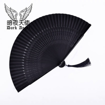 Folding fan antique Chinese style lace small black all bamboo bone fan men and women summer portable folding disco