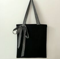 New Korean fashion checkered butterfly knot single shoulder zipper 100 lap canvas woman bag college wind leisure and environment friendly cloth bag