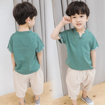 Child Han clothes Summer boy China Wind Tang Costume Male Baby Retro Chinese Thin Cotton Numb Suit Ancient Dress National Wind